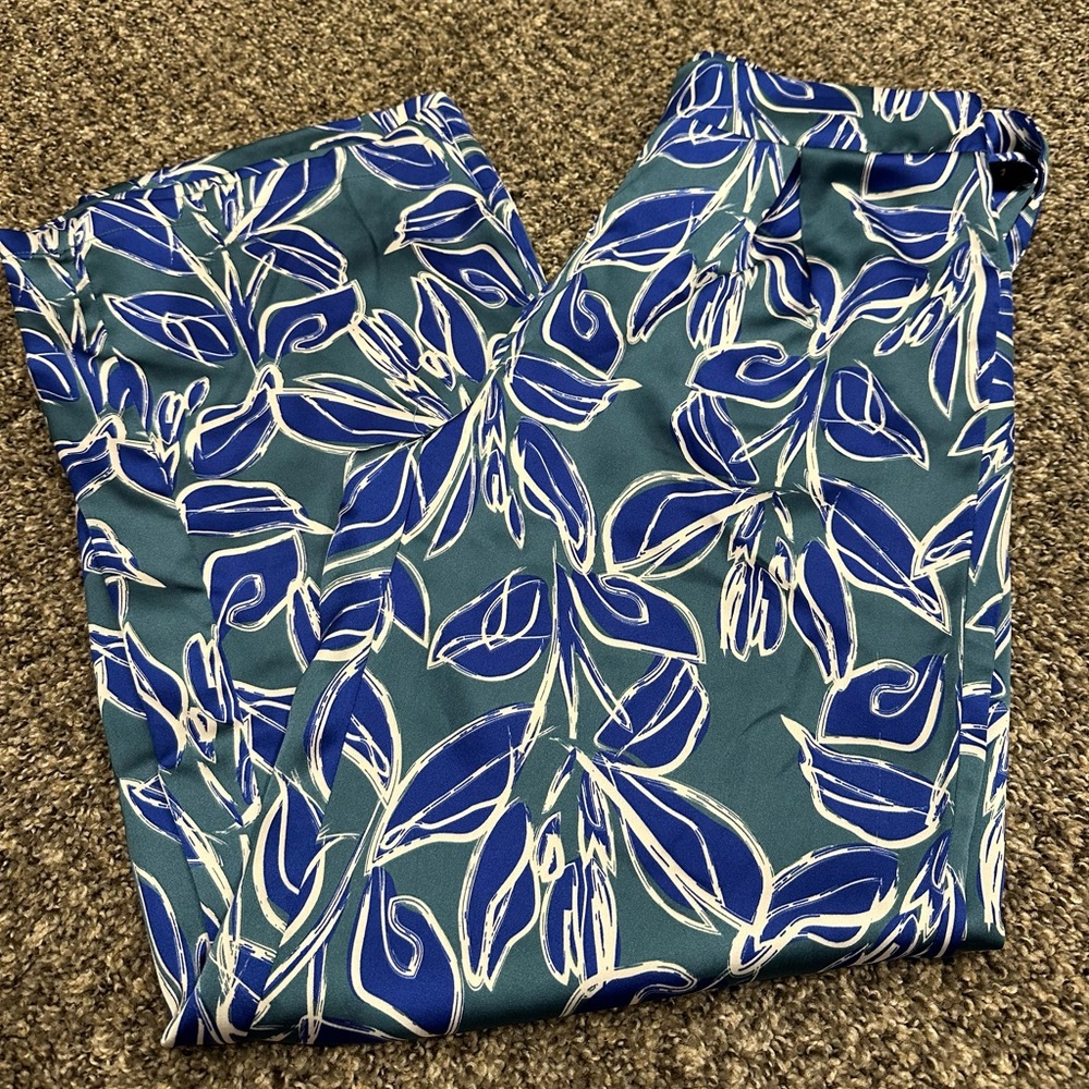 Sincerely Jules Pants Medium Womens Tie Waist Pull On Straight Leg Satin Leaf